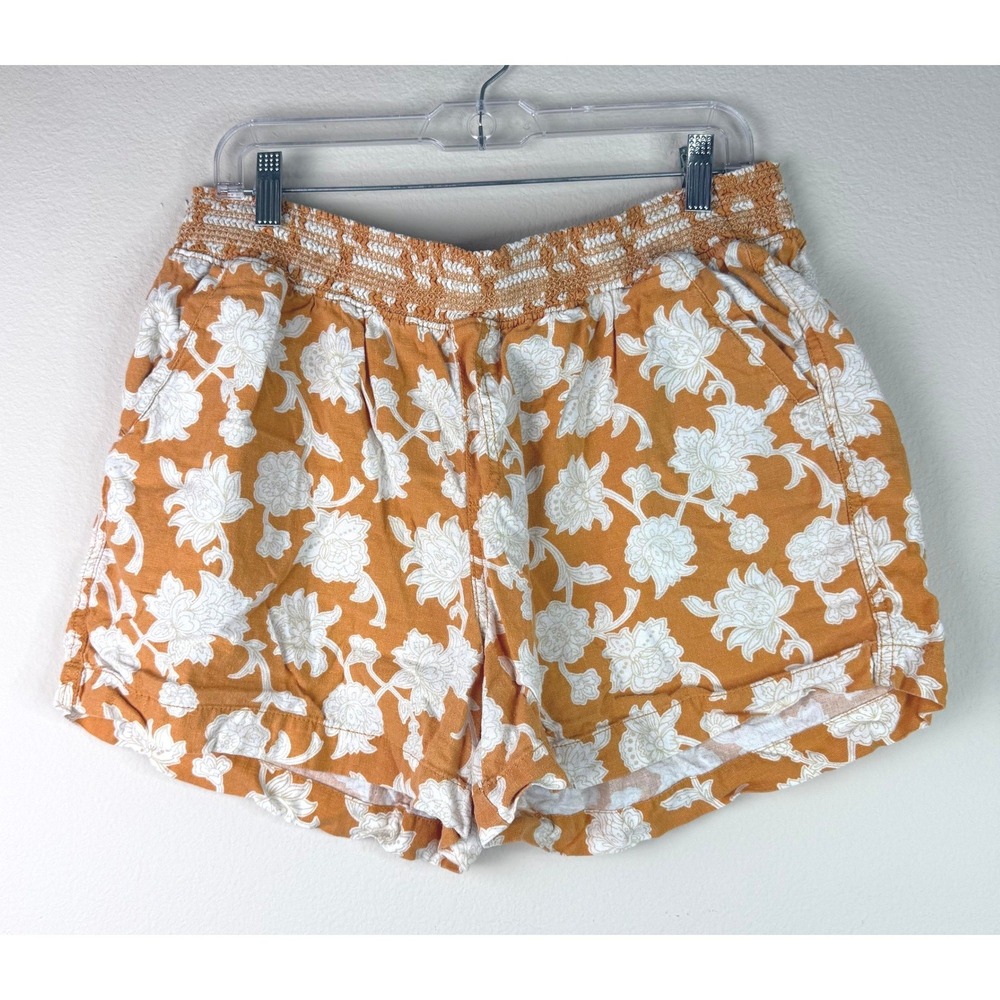 Briggs Women's Floral Pull On Tie Waist Linen Blend Casual Pants Mustard Size XL